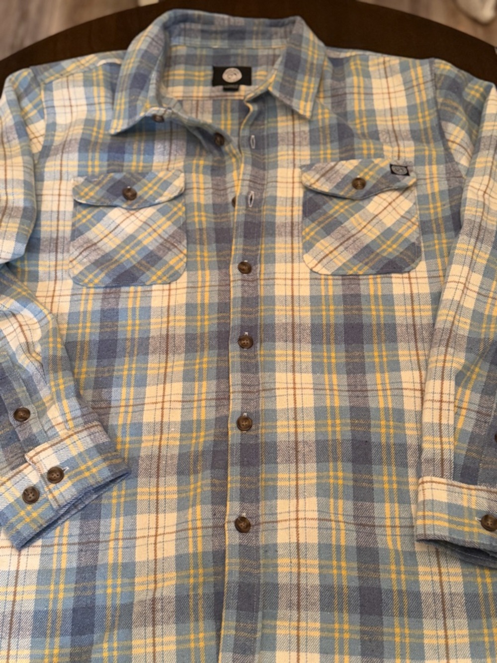 Men's Plaid Button-Down Shirt in Light Blue and Cream